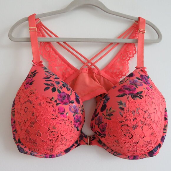 CACIQUE Floral Front Close Plunge Boost Bra in Coral Lace - Size 44DD - Picture 2 of 14